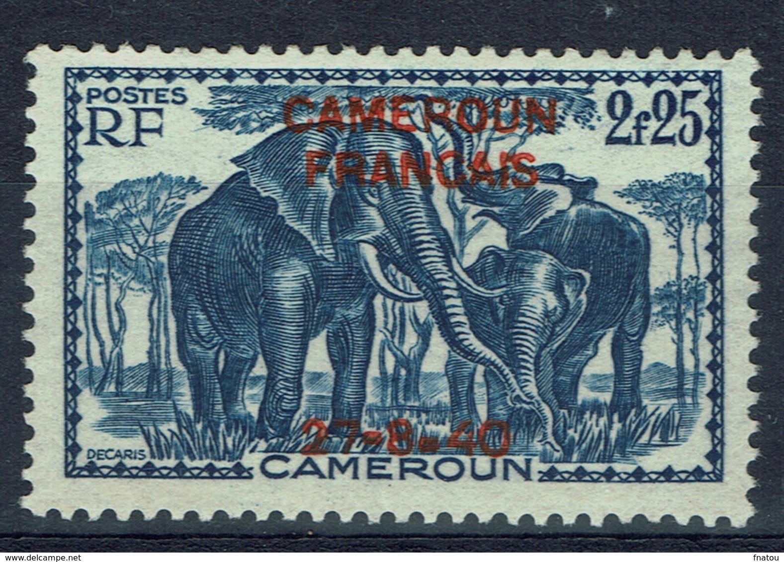 French Cameroon, 2f.25 Overprint CAMEROUN FRANCAIS, 27.8.40, Elephant, 1940, MNG VF - Unused Stamps