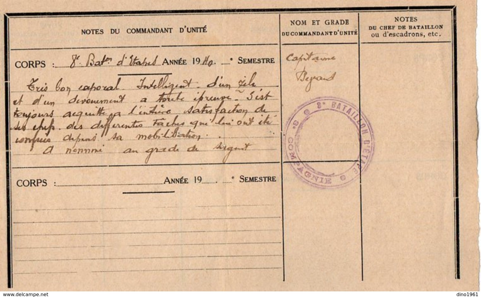 VP15.728 - MILITARIA - TUNIS 1940 - Document Concernant Le Caporal Georges VUILLAUME - Documenti