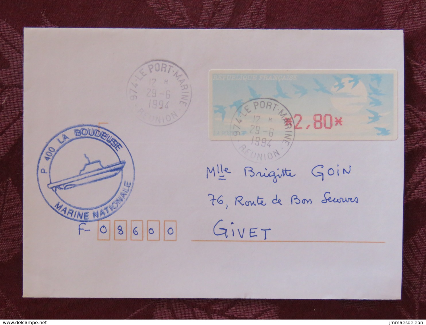 France 1994 Cover From Submarine La Boudeuse In Mission In La Reunion To France - Machine Franking - Lettres & Documents