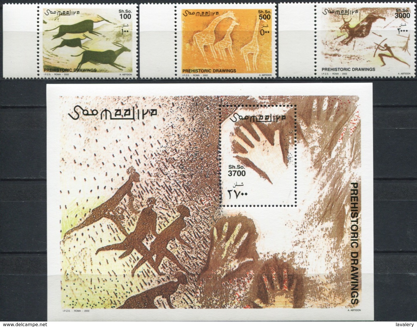 SOMALIA 2002 Prehistoric Drawnings Animals Fauna MNH - Prehistorics