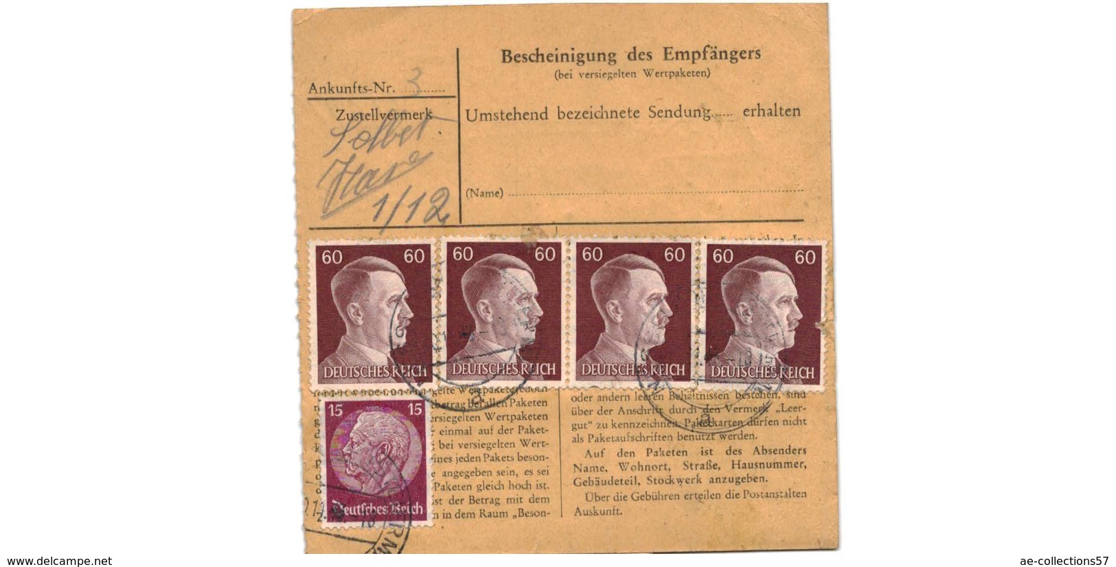 Colis Postal  / De Nesseldorf ( Steierm )  / Pour Waldheim  / 10-11-43 - Briefe U. Dokumente