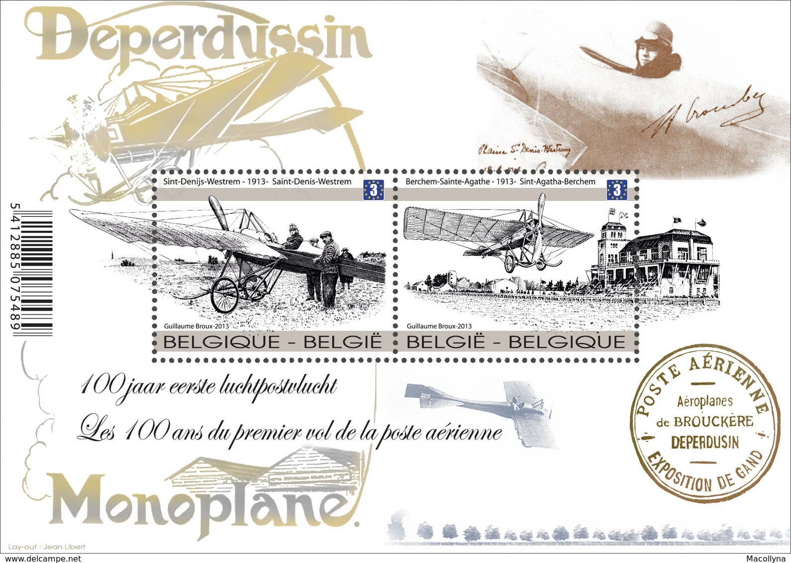 Blok 207 Deperdussin - Monoplane MNH - De Eerste Luchtpostvlucht 4333/34** Les 100 Ans Du 1er Vol De La Poste Aérienne - Neufs
