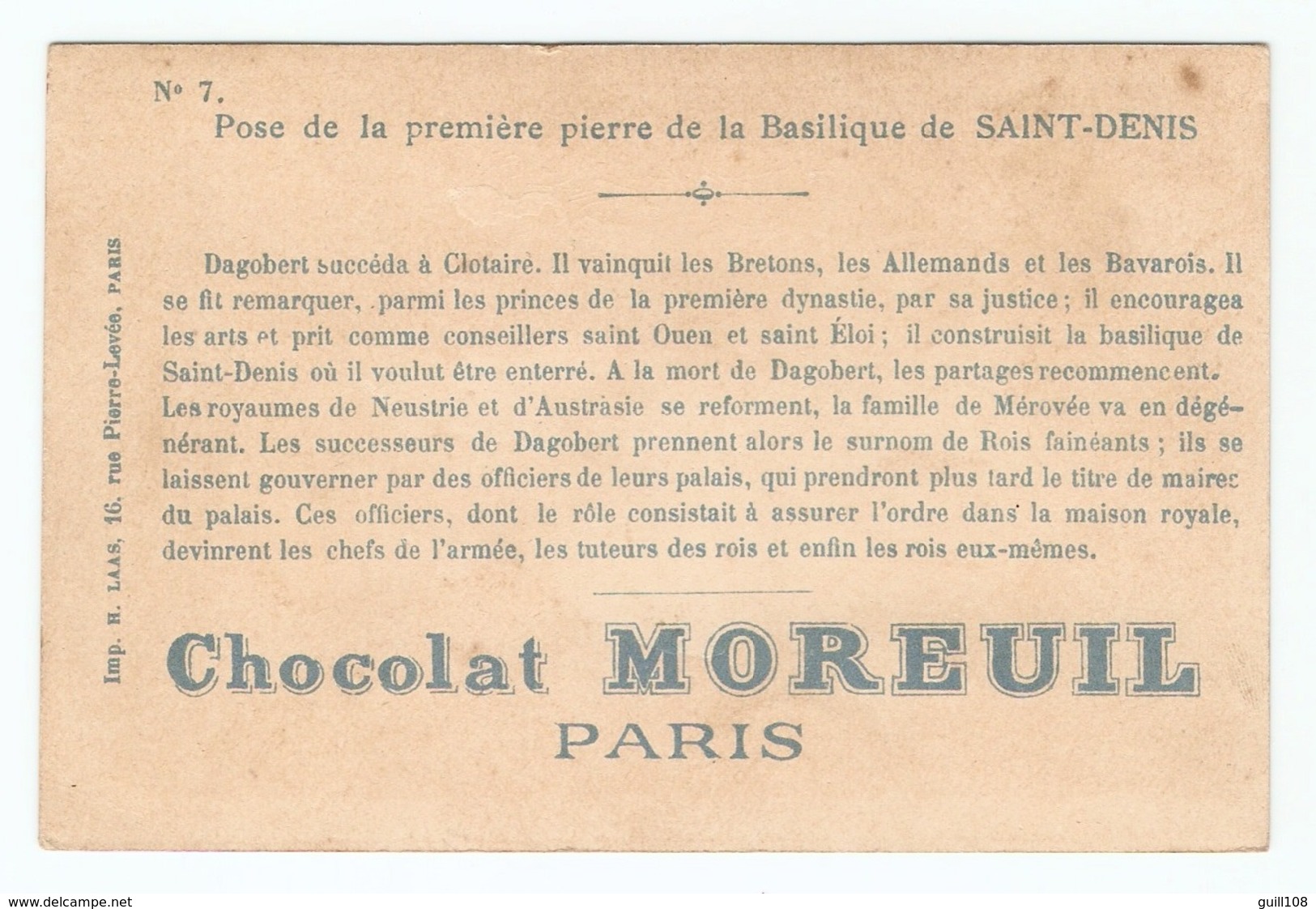 Chromo Chocolat Moreuil Laas Pose De La Première Pierre De La Basilique De Saint-Denis Dagobert Moyen-Age Eglise A15-44 - Sonstige & Ohne Zuordnung