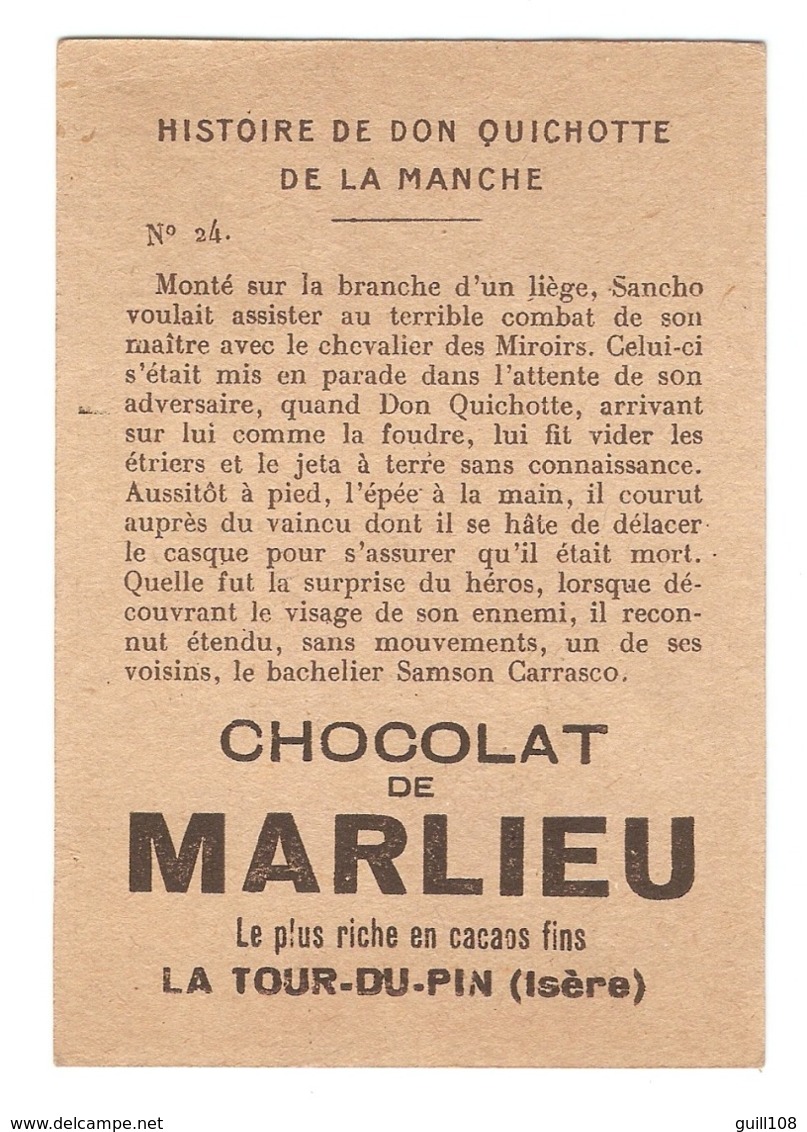 Chromo Chocolat De Marlieu La Tour Du Pin Don Quichotte Chevalier Combat Duel Moyen Age épée Guerre Hérouard A15-48 - Sonstige & Ohne Zuordnung