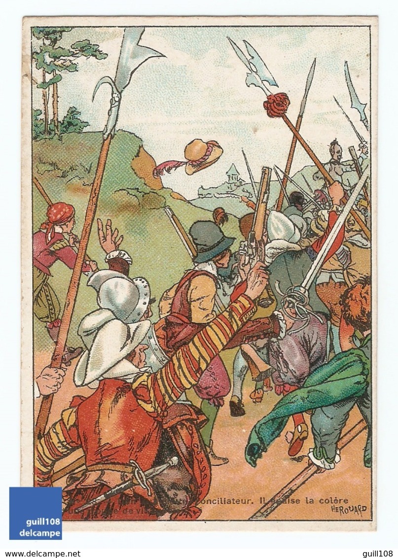 Chromo Chocolat De Marlieu La Tour Du Pin Don Quichotte Chevalier Combat Moyen Age Histoire épée Guerre Hérouard A15-49 - Sonstige & Ohne Zuordnung