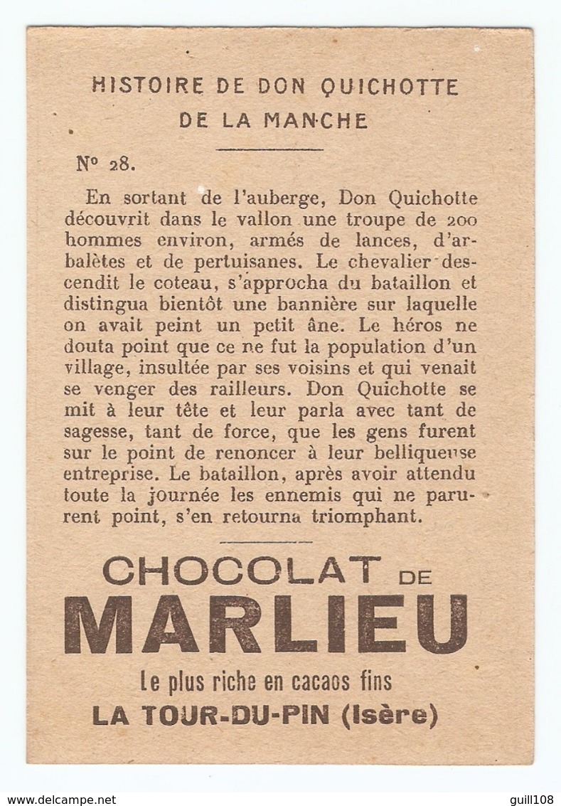 Chromo Chocolat De Marlieu La Tour Du Pin Don Quichotte Chevalier Combat Moyen Age Histoire épée Guerre Hérouard A15-49 - Sonstige & Ohne Zuordnung