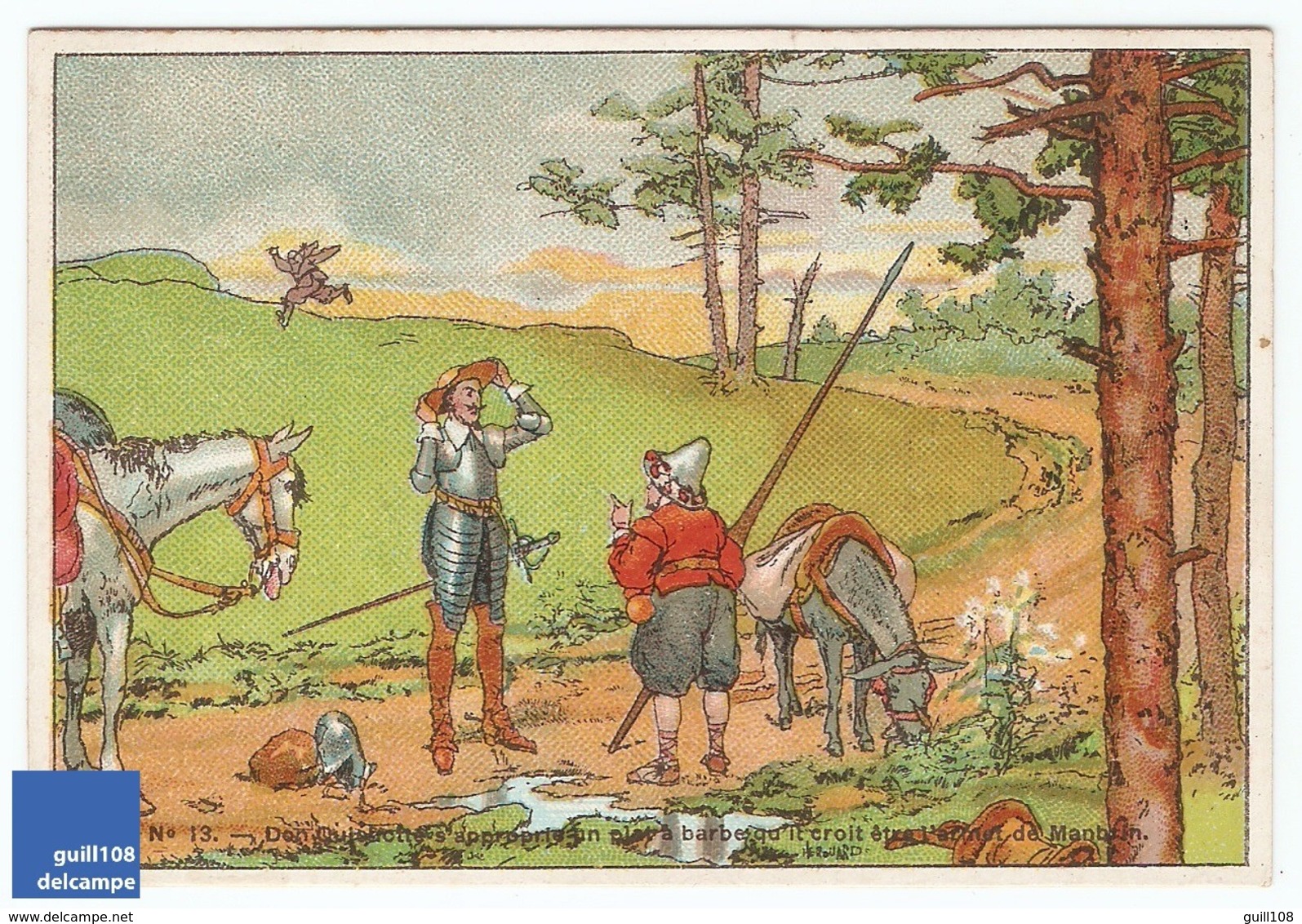 Chromo Chocolat De Marlieu La Tour Du Pin Don Quichotte Chevalier Moyen Age Histoire épée Guerre Barbier Hérouard A15-59 - Sonstige & Ohne Zuordnung