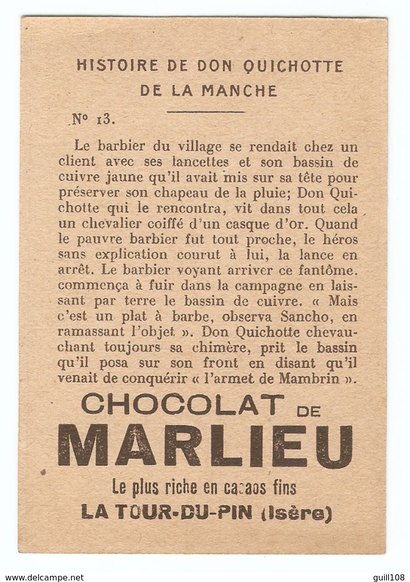 Chromo Chocolat De Marlieu La Tour Du Pin Don Quichotte Chevalier Moyen Age Histoire épée Guerre Barbier Hérouard A15-59 - Sonstige & Ohne Zuordnung