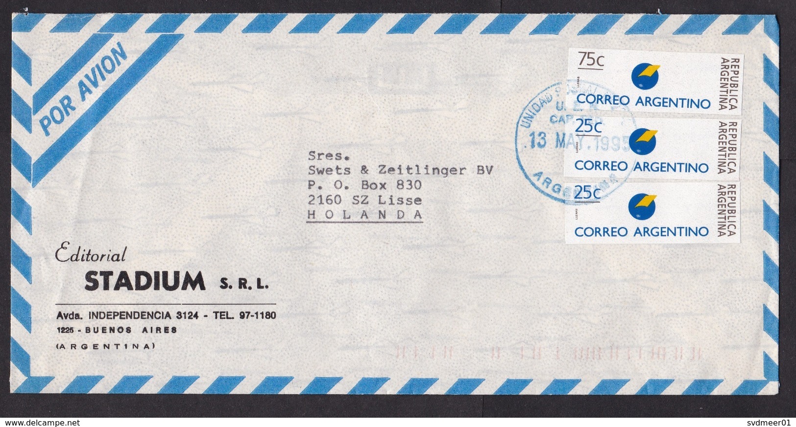 Argentina: Airmail Cover To Netherlands, 1995, 3 Imperforated Stamps, Logo (traces Of Use) - Lettres & Documents