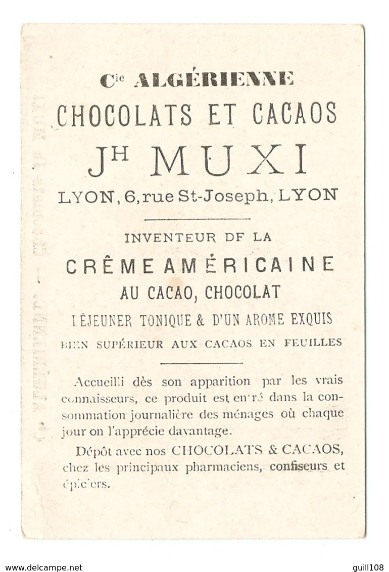 Chromo Chocolat Cie Algérienne Muxi Cirque Dompteur Dresseur Guépard French Victorian Trade Card Cheetah Circus A15-64 - Sonstige & Ohne Zuordnung