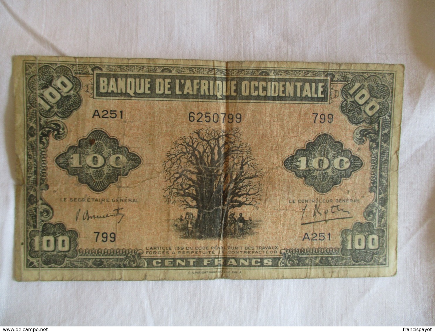 Afrique Occidentale Française: 100 Francs 1941 - West-Afrikaanse Staten