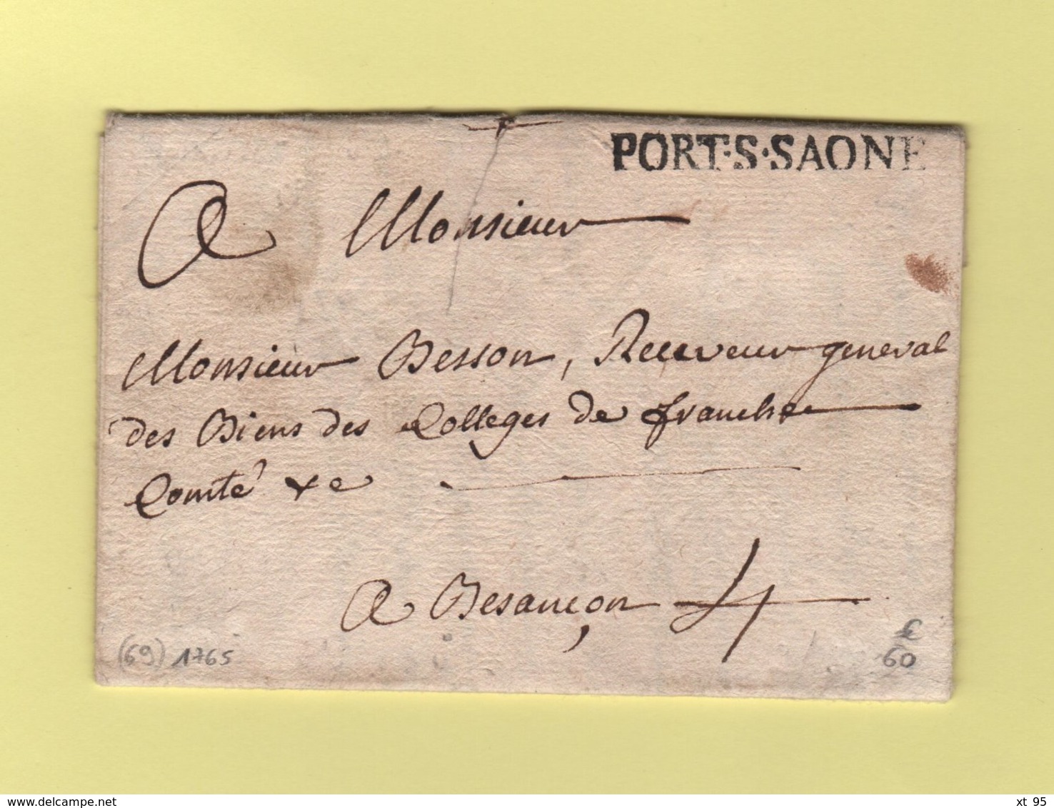 Port Sur Saone - Haute Saone - Courrier De 1765 Destination Besancon - 1701-1800: Precursores XVIII