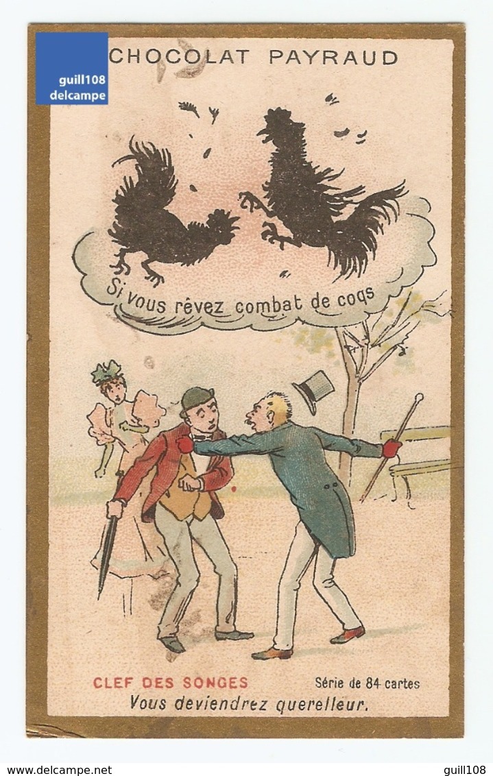 Chromo Chocolat Payraud Champenois Clef Des Songes Rêve Combat De Coqs Duel Cock Fight French Trade Card Love A15-77 - Sonstige & Ohne Zuordnung