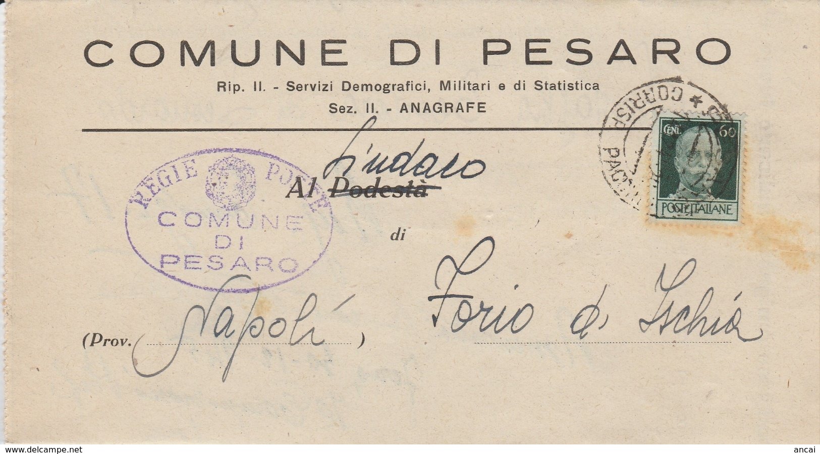 Pesaro. 1945. Annullo Guller PESARO *CORRISP PACCHI*  + Ovale COMUNE, Su Lettera Con Testo - Poststempel