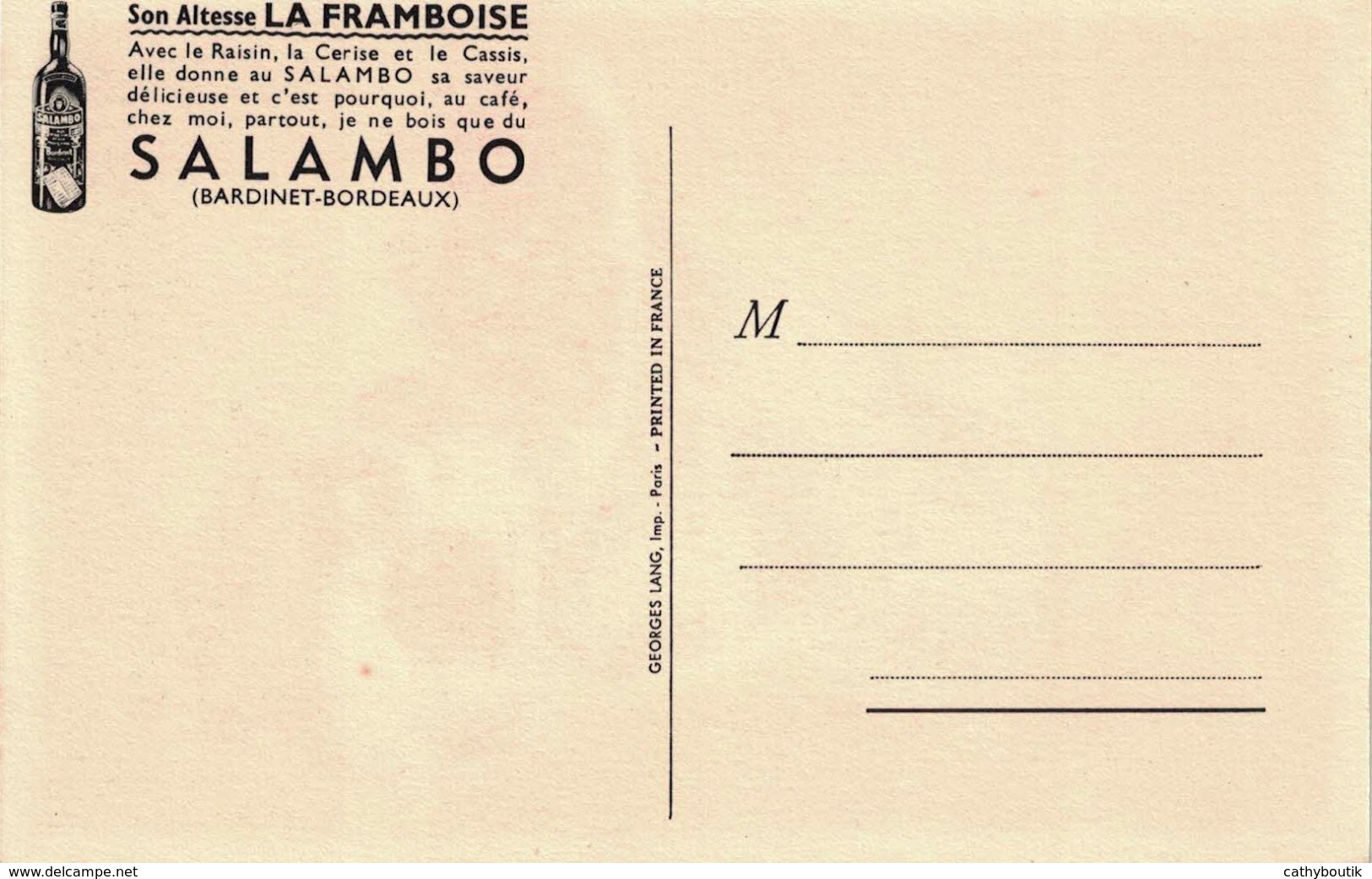 CP - SALAMBO - Son Altesse La Framboise (BARDINET) - Publicité