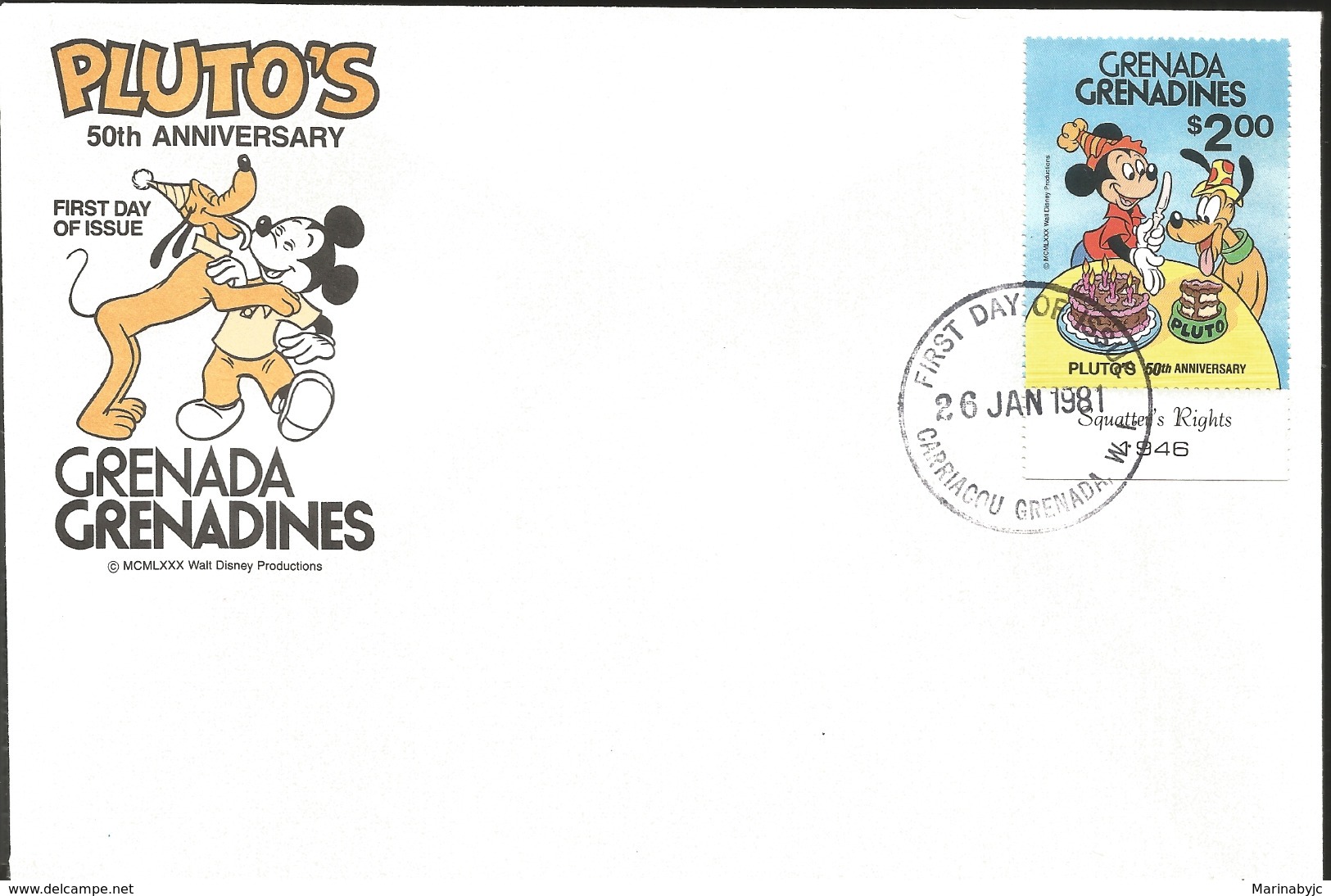 J) 1981 GRENADA, 50th ANNIVERSARY, PLUTO'S, FDC - Grenada (1974-...)