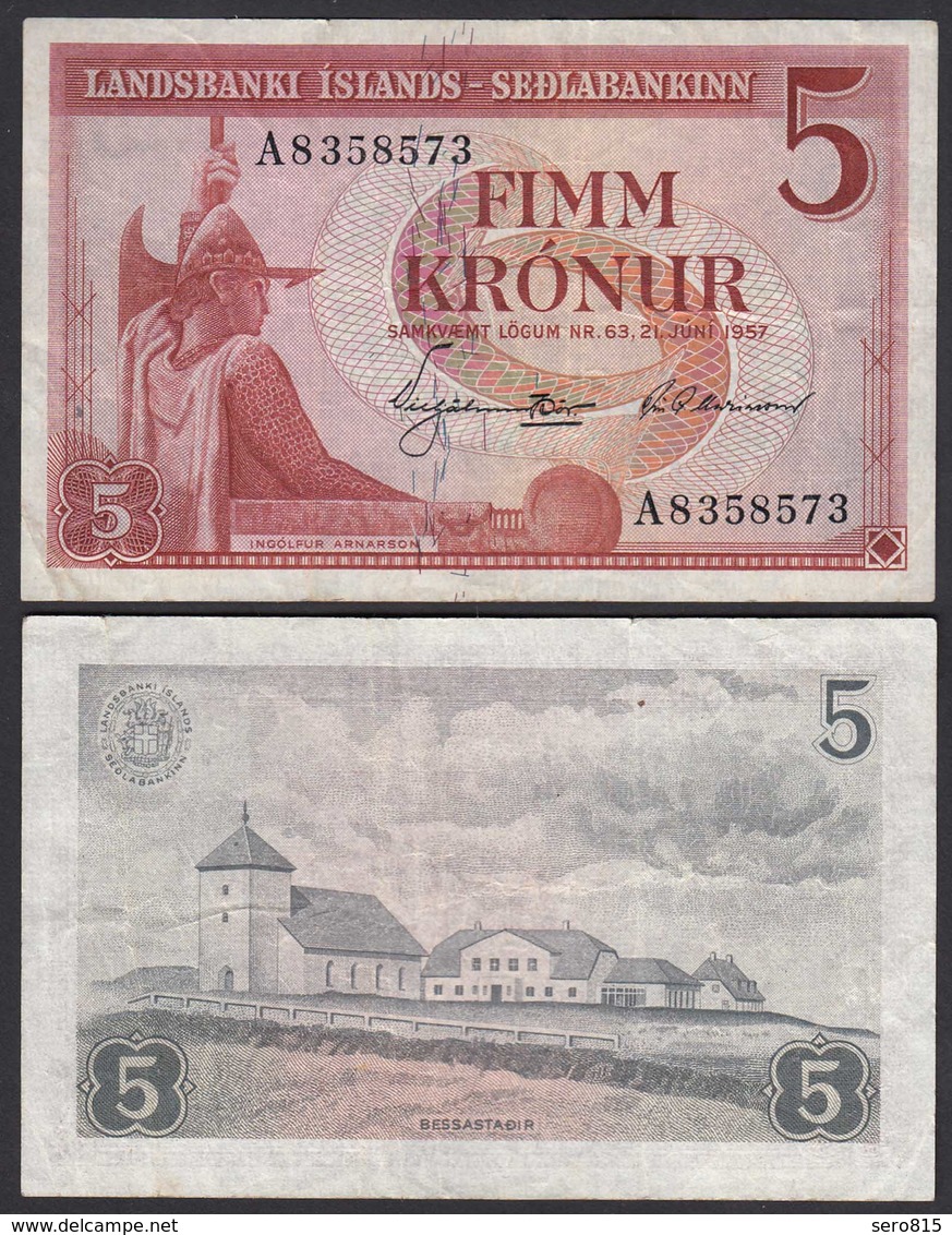 Iceland - Island 5 Kroner 1957 Pick 37b VF- (3-)   (25227 - IJsland