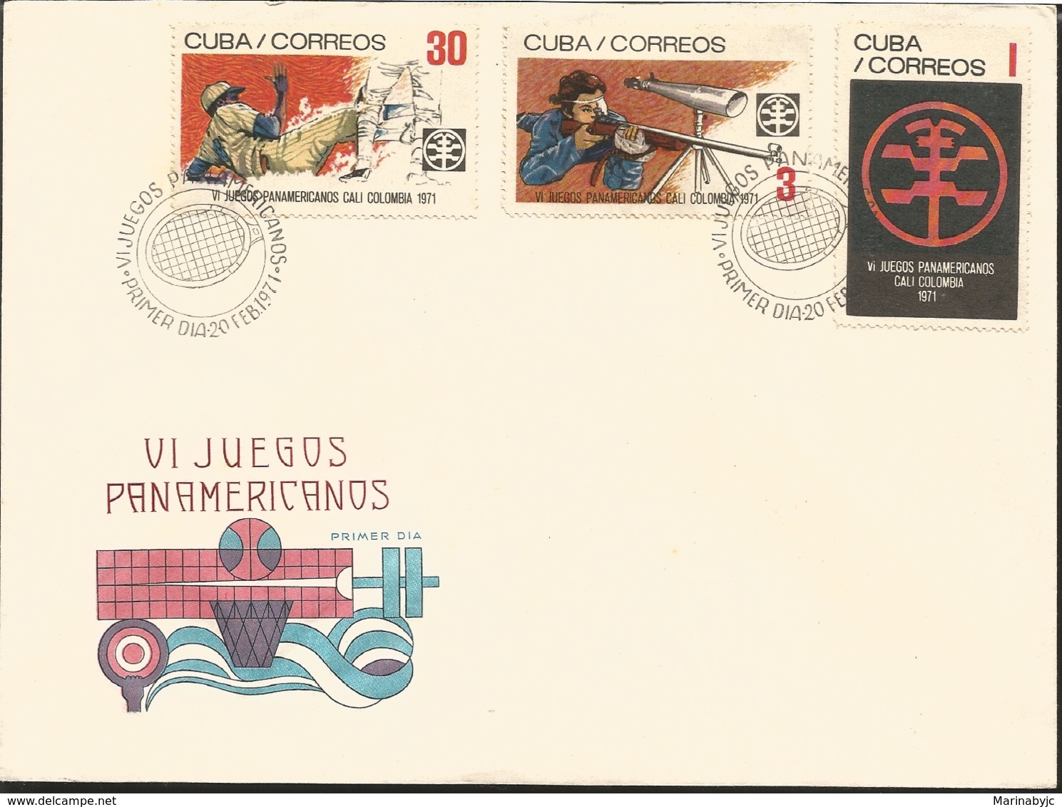 V) 1971 CARIBBEAN, 6TH PAN AMERICAN GAMES, CALI, COLOMBIA, BASEBALL, RIFLE SHOOTING, EMBLEM, WITH SLOGAN CANCELATION IN - Briefe U. Dokumente