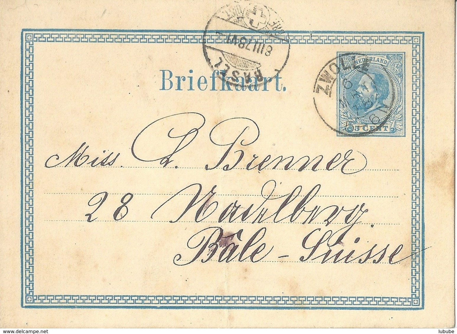 PK  Zwolle - Basel            1878 - Postal Stationery