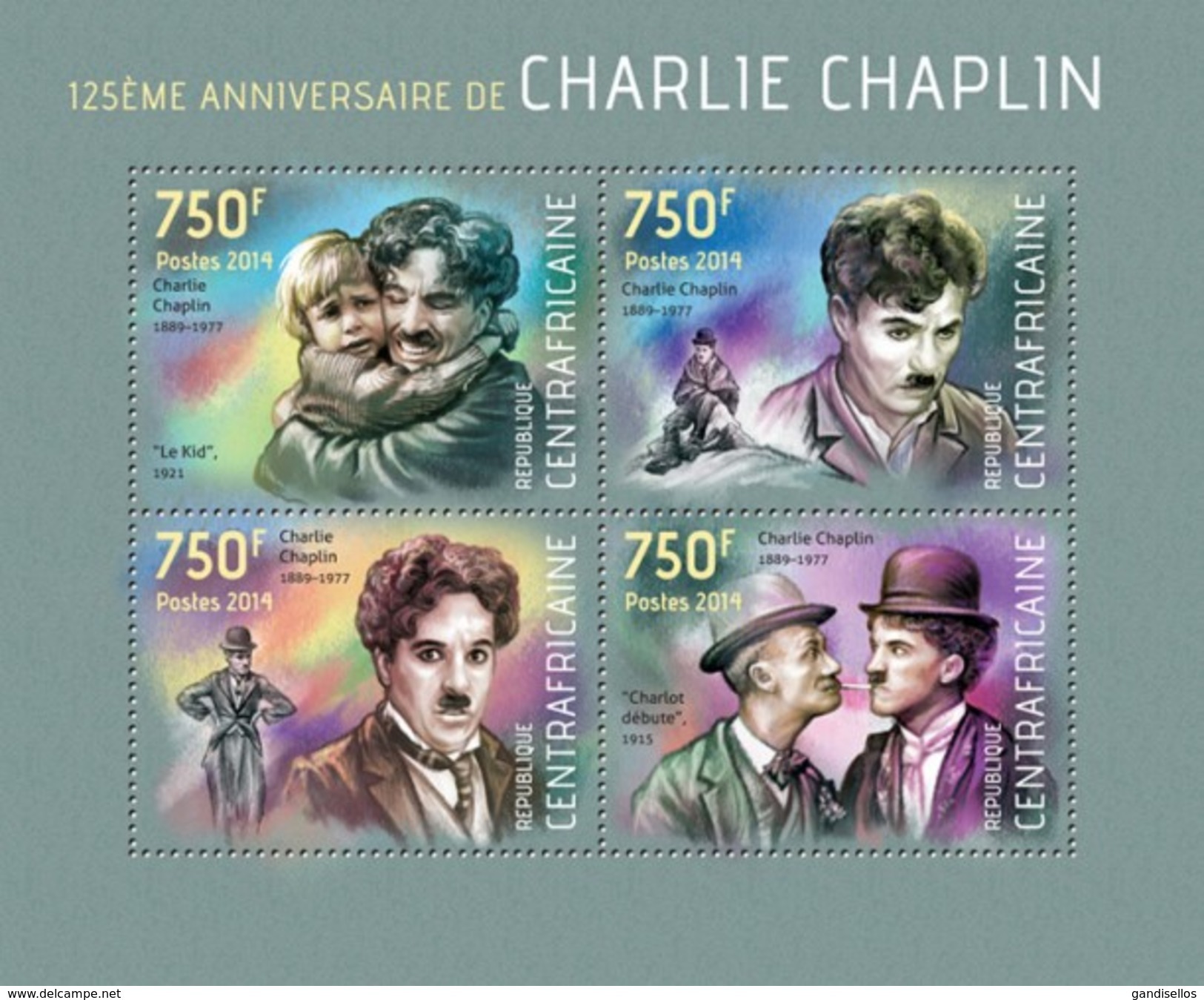 CENTRAFRICAINE 2014 SHEET CHARLIE CHAPLIN CINEMA ACTORS Ca14109a - República Centroafricana