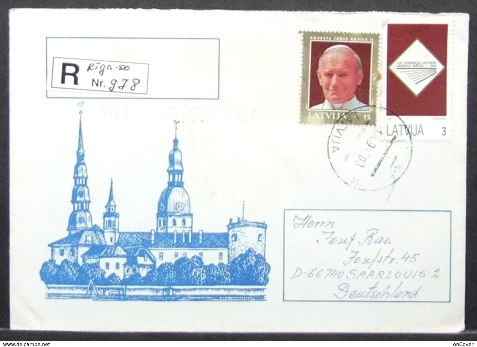 Latvija - Registered Stationery Cover To Germany 1993 Pope - Papas