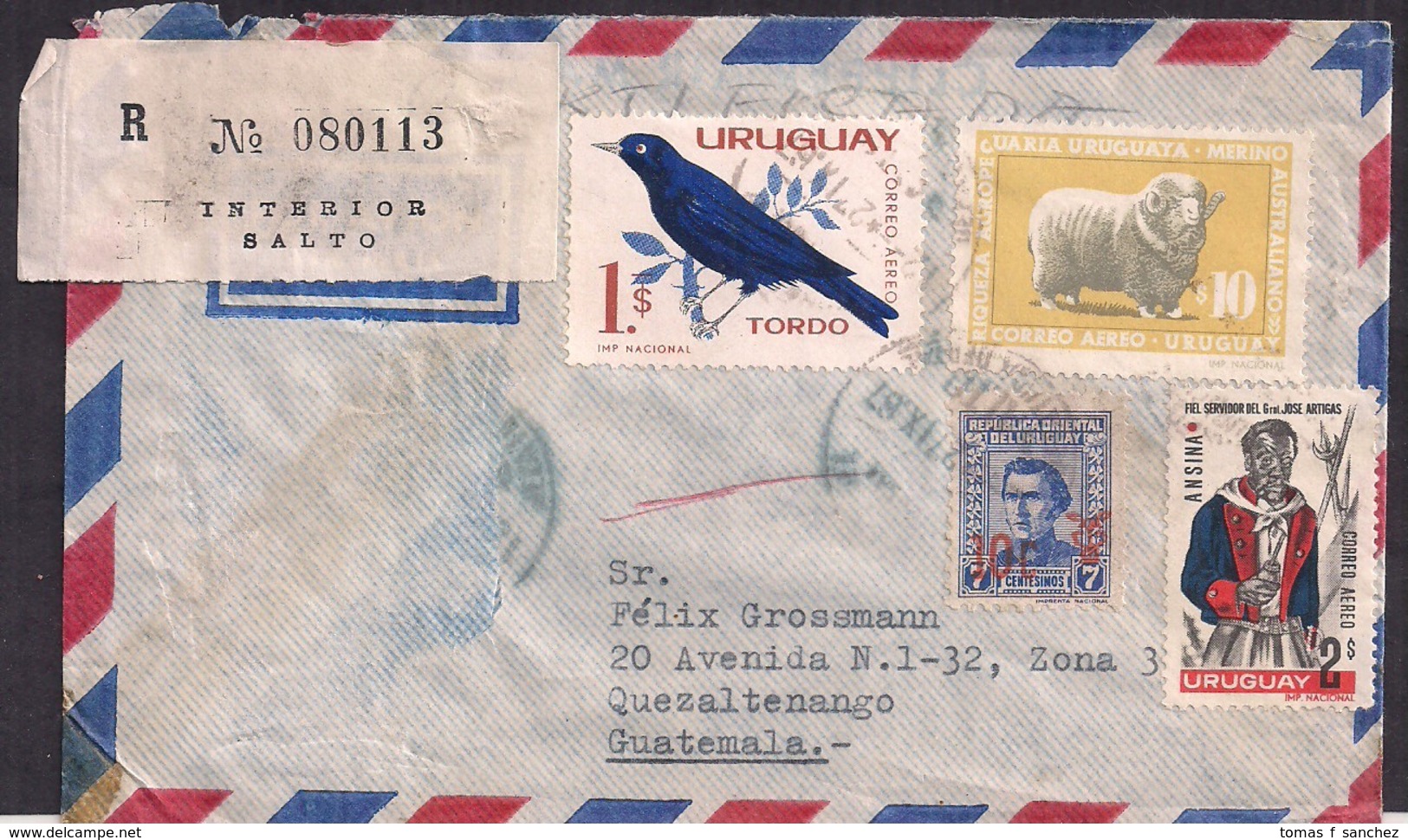 Uruguay - 1967 - Lettre - Timbre Diverse - Oiseaux Tordo - Uruguay