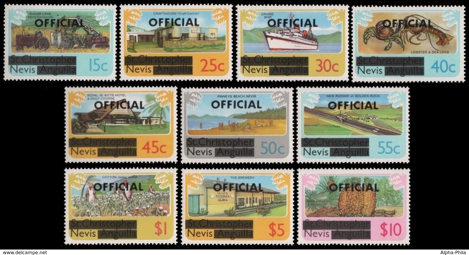 Nevis 1980 - Mi-Nr. Dienst 1-10 ** - MNH - Freimarken Mit Aufdruck - St.Kitts Y Nevis ( 1983-...)