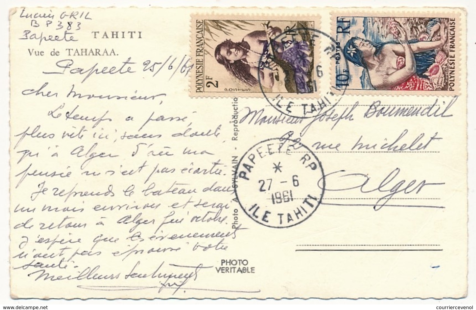 POLYNESIE FRANCAISE - Carte Postale, Affranchissement Composé, Papeete R.P. Ile Tahiti - 1961 - Lettres & Documents