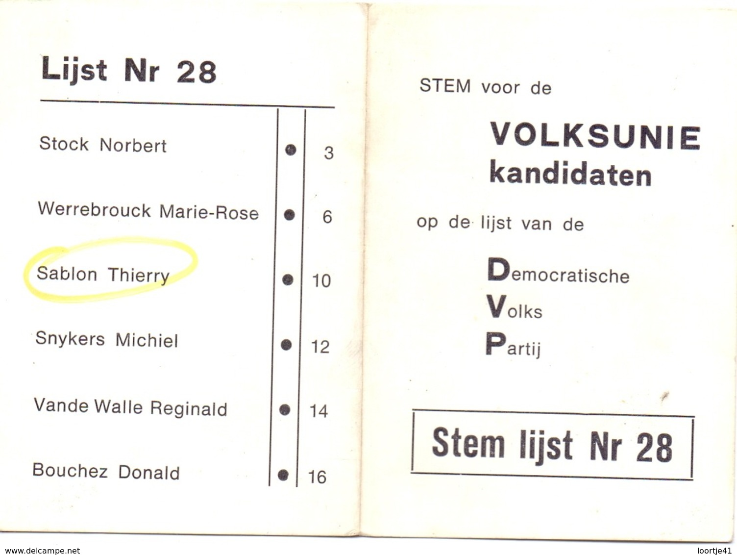 Kalender Calendrier - 1983 - Publicité Reclame Stem Volksunie Kandidaten - Petit Format : 1981-90