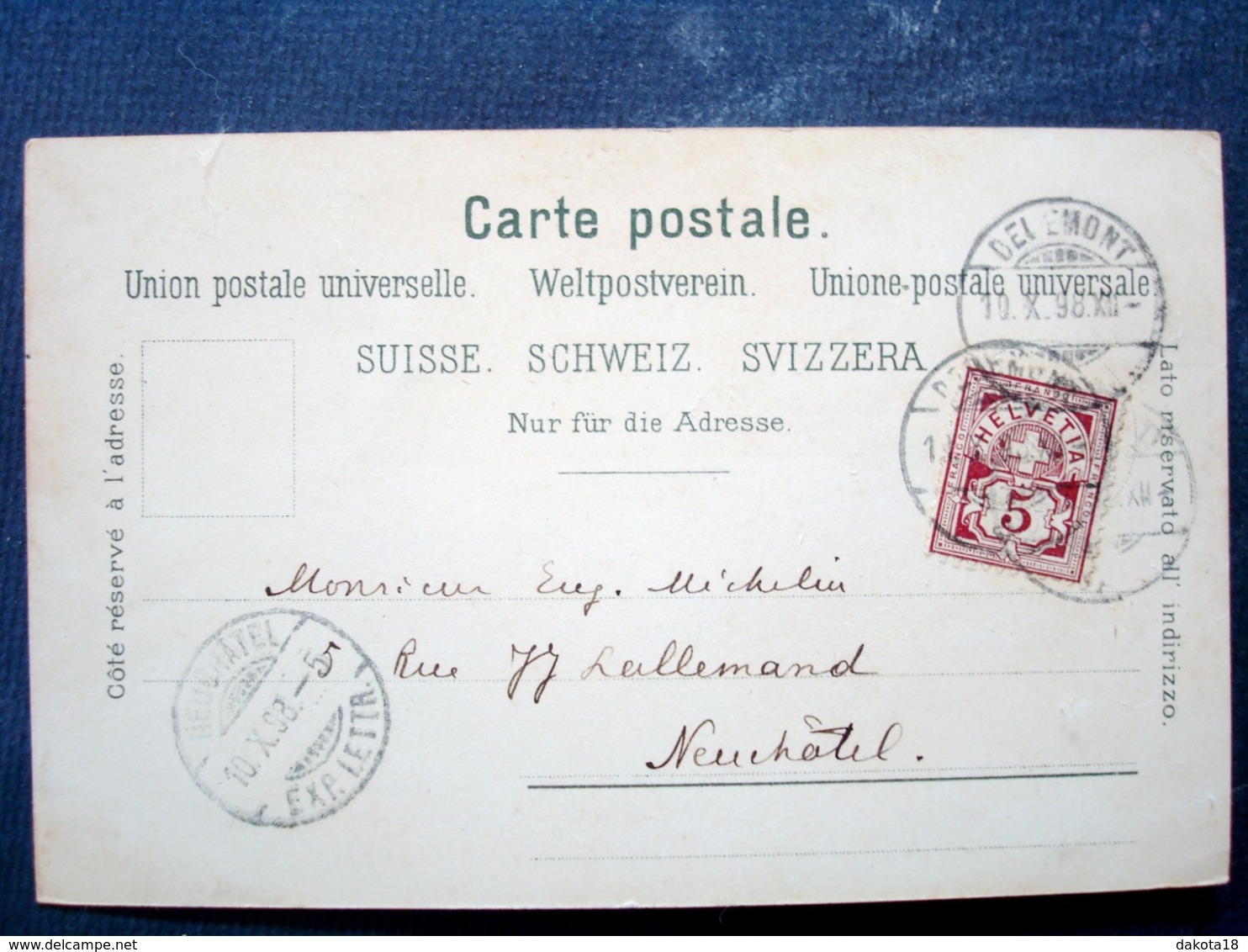 Suisse ,delémont ,souvenir De 1898 ......timbres Cachets Verso - Mon
