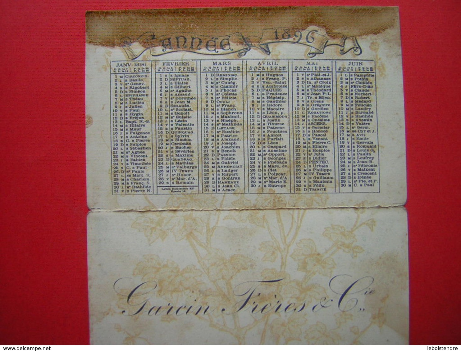 CALENDRIER 3 VOLETS ANNEE 1896 PUB GARCIN FRERES & Cie EYGUIERES PROVENCE CUEILLETTE DES OLIVES