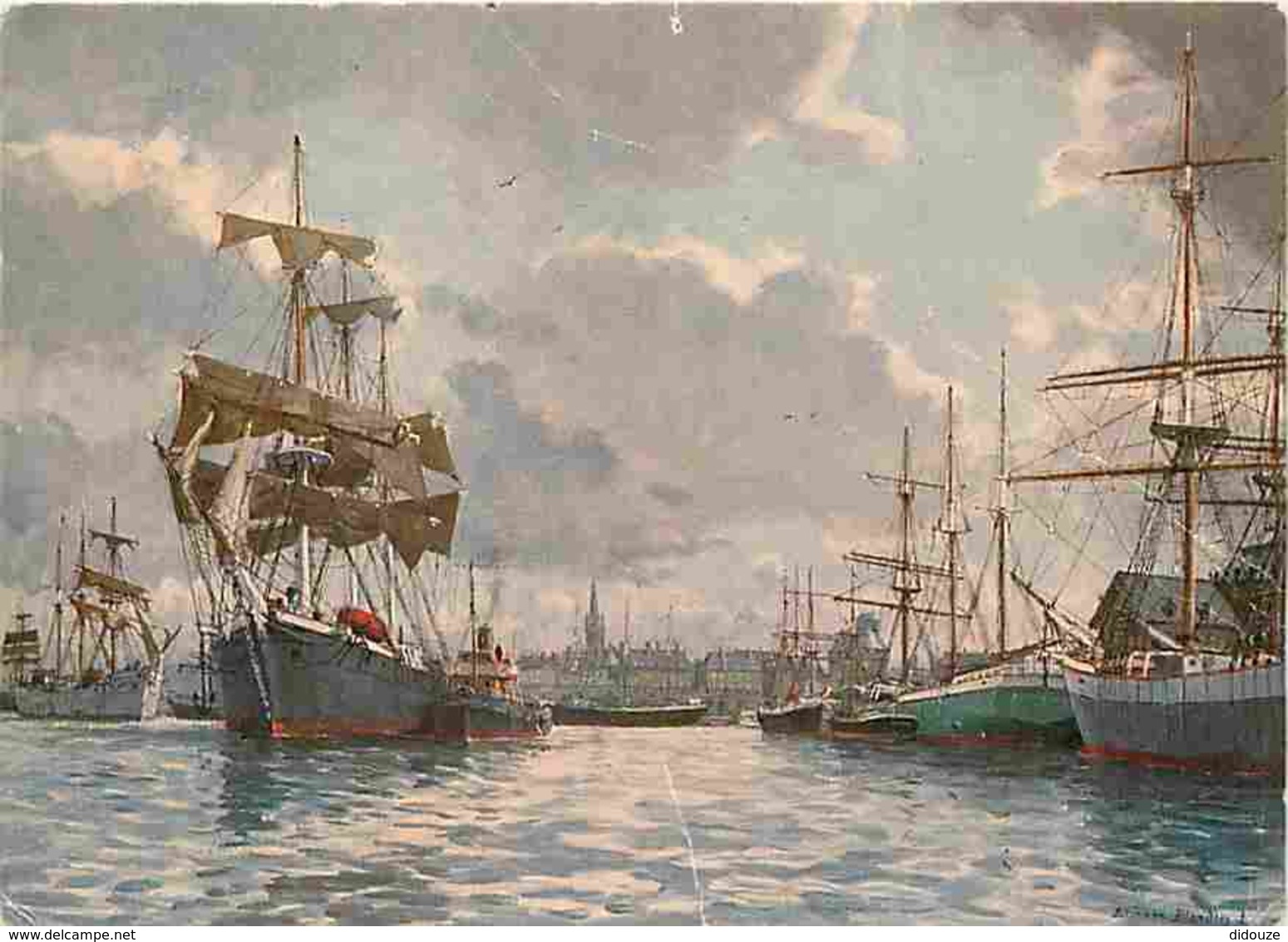 Bateaux - Art Peinture - Les Grands Voiliers Français - Terreneuvas Dans Le Port De St-Malo (1930) - Etat Trou De Punais - Autres & Non Classés
