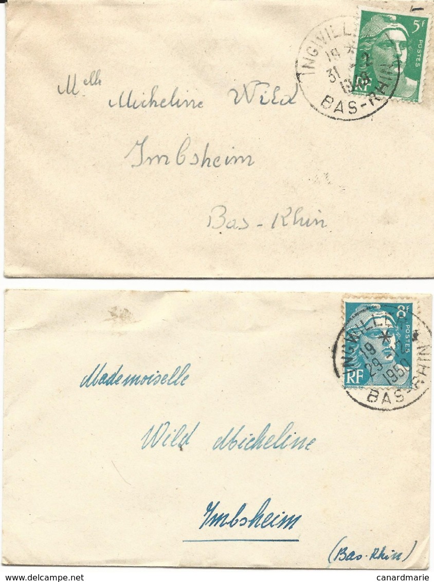 5 LETTRES 1949 / 57 AVEC CACHETS D'INGWILLER - BAS RHIN - - Briefe U. Dokumente