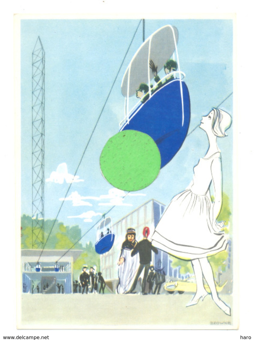 BRUXELLES Exposition 1958 - Expo 58 - Télésiège , Système ROLL ( Suisse) "BELGAROLL SA " Illustrateur Browne  (b260) - Tentoonstellingen