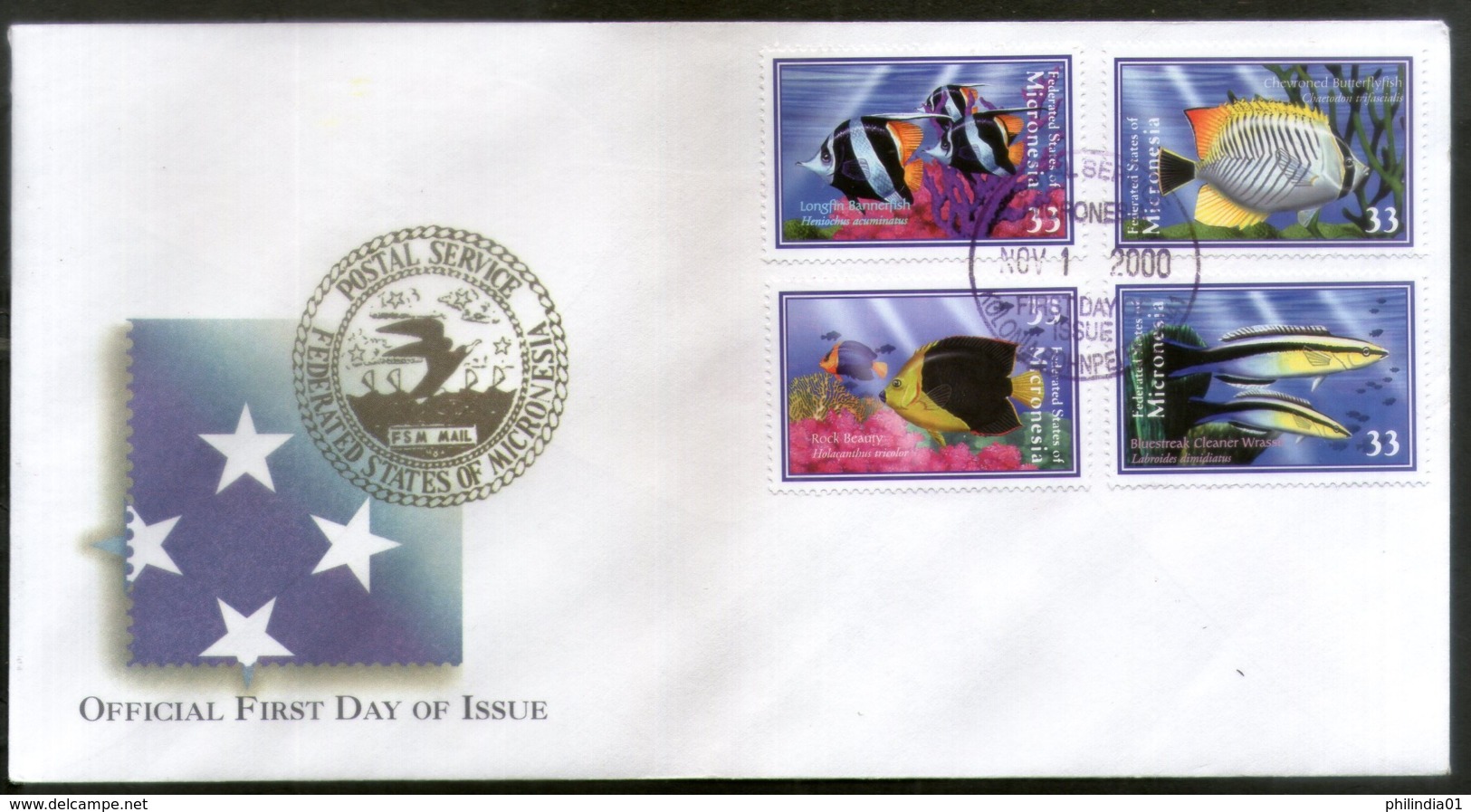 Micronesia 2000 Coral Reef Fishes Marine Life Animals Sc 395-98 FDC # 16608 - Marine Life