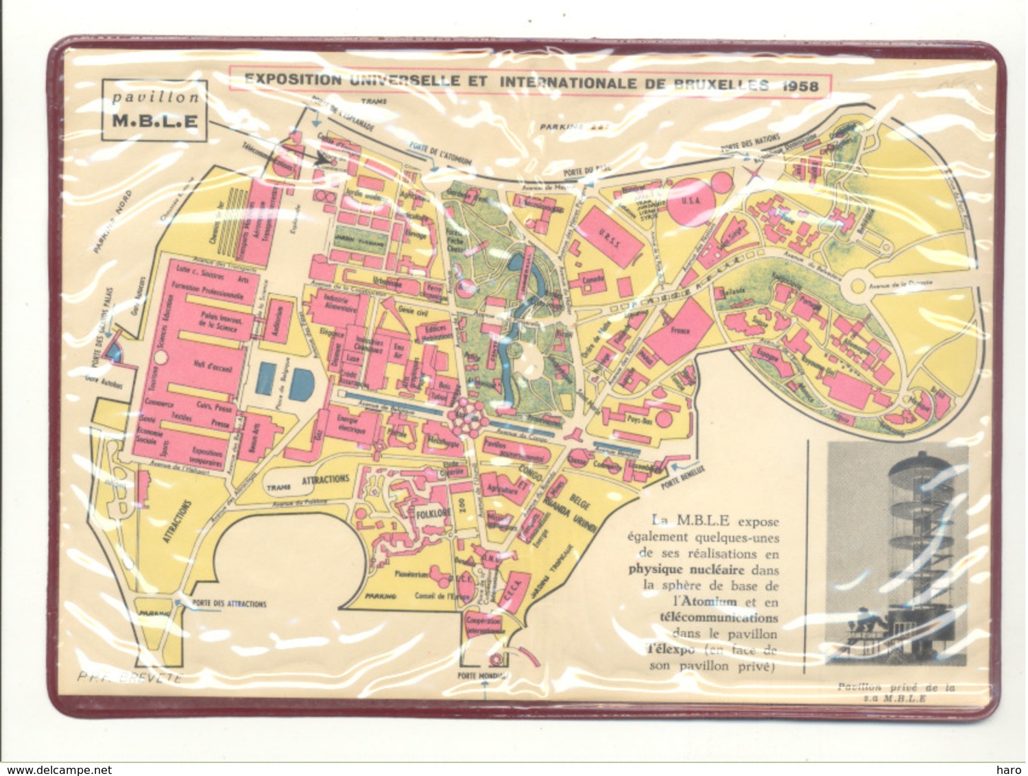 BRUXELLES Exposition 1958 - Expo 58 -  Plan De L' Exposition Sous Pochette Plastique Offert Par MBLE (b260) - Lesezeichen