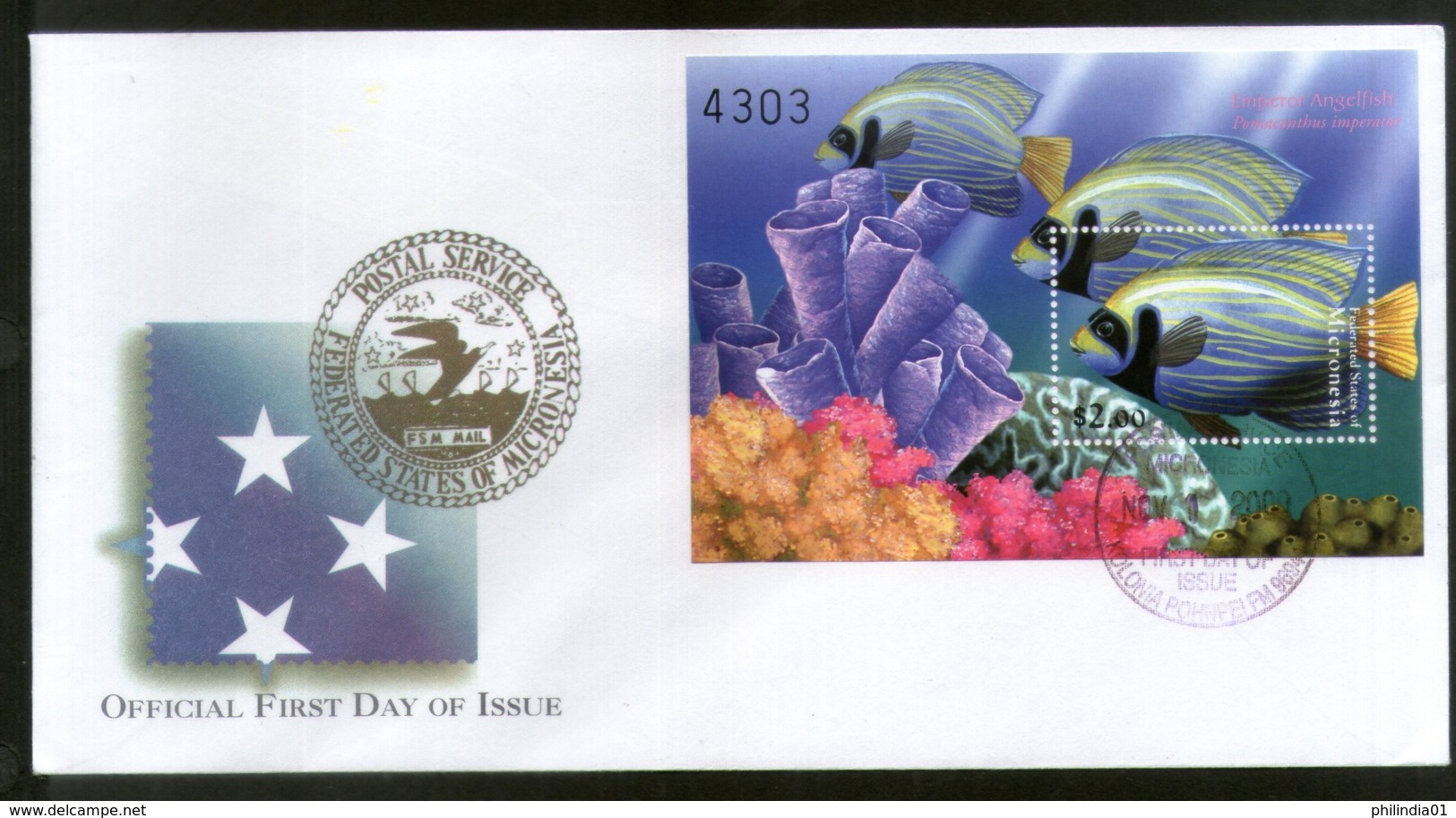 Micronesia 2000 Coral Angel Fishes Marine Life Animals Sc 402 M/s On FDC # 16860 - Vie Marine