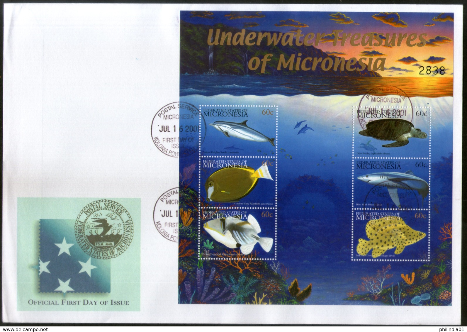 Micronesia 2001 Under Water Fishes Marine Life Animals Sc 445 Sheetlet FDC # 15201 - Marine Life