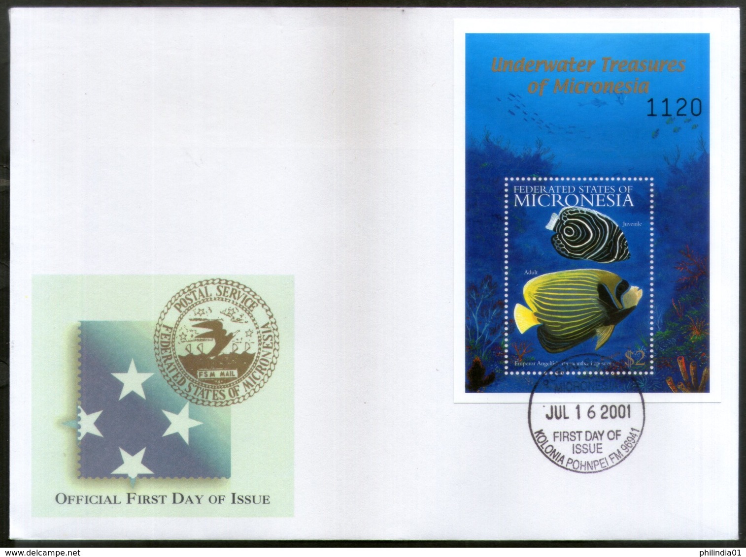 Micronesia 2001 Under Water Fishes Marine Life Animals Sc 447 M/s On FDC # 9486 - Vie Marine