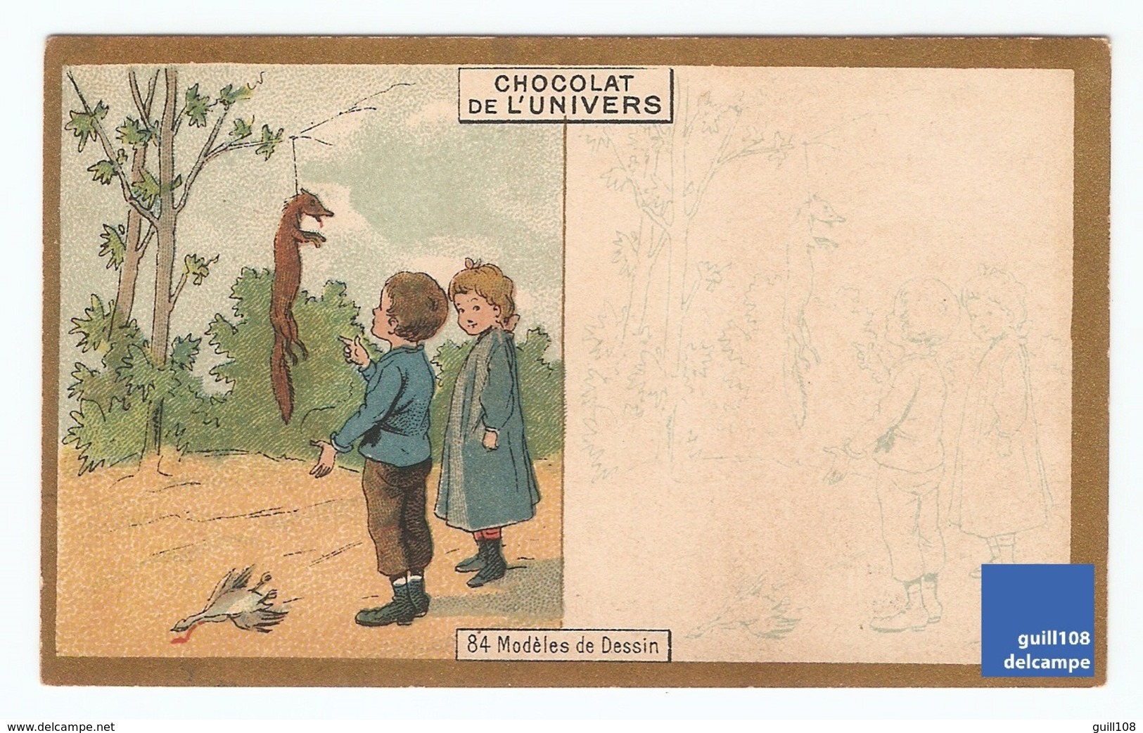 Chromo Chocolat De L'Univers Carte à Colorier Dessin Coloriage Chien Sauvetage Poupée Victorian Trade Card Doll A15-91 - Sonstige & Ohne Zuordnung