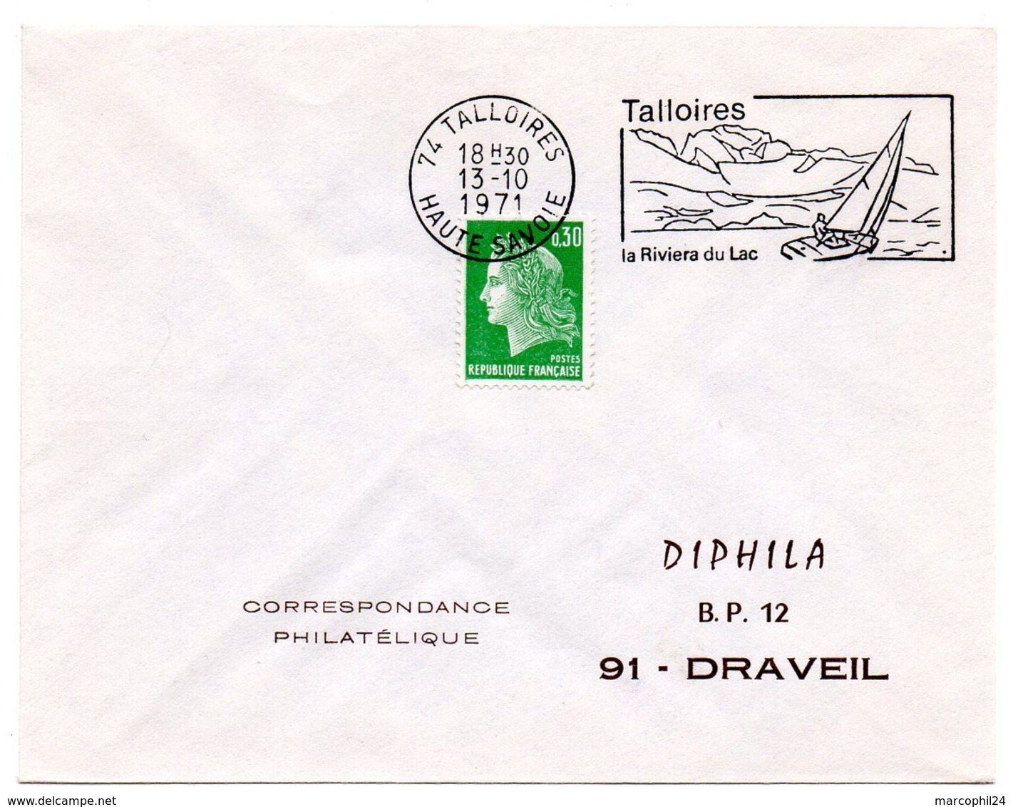 MARINE = 74 TALLOIRES 1971 = FLAMME SUPERBE = SECAP Illustrée D'un Voilier + 'Riviera Du Lac' - Mechanical Postmarks (Advertisement)