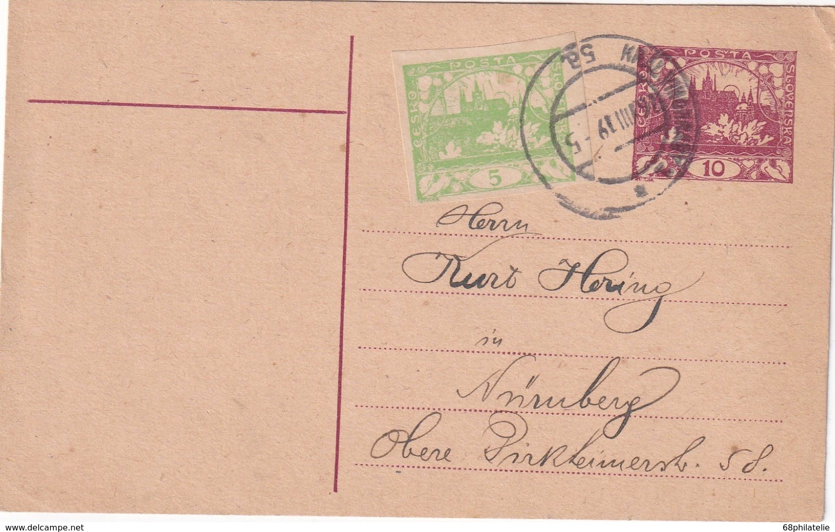 SLOVAQUIE 1919   ENTIER POSTAL/GANZSACHE/POSTAL STATIONERY CARTE - Postales