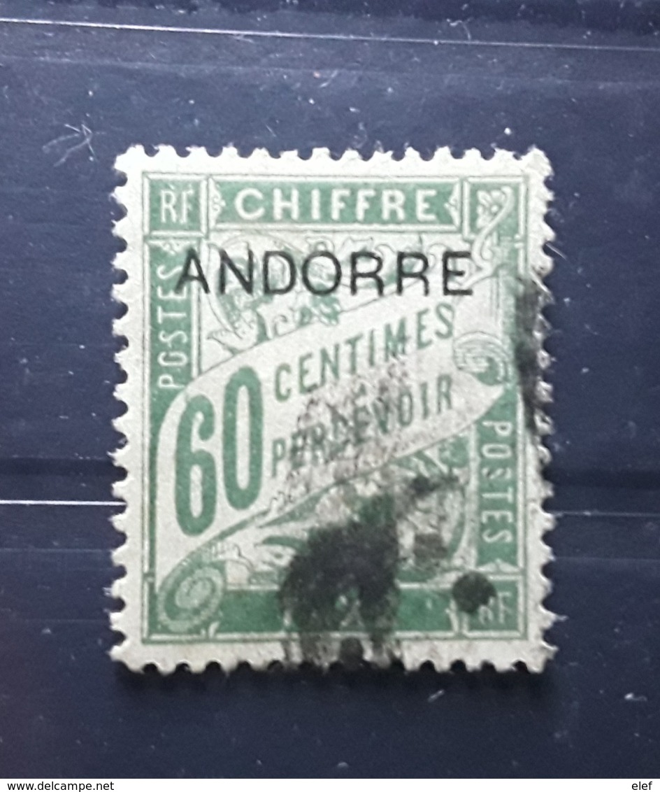 ANDORRE / Andorra 1931 TAXE Type DUVAL Surchargé,  Yvert No 5, 60 C Vert Obl , TB Centrage, TB  Cote 44 Euros - Oblitérés