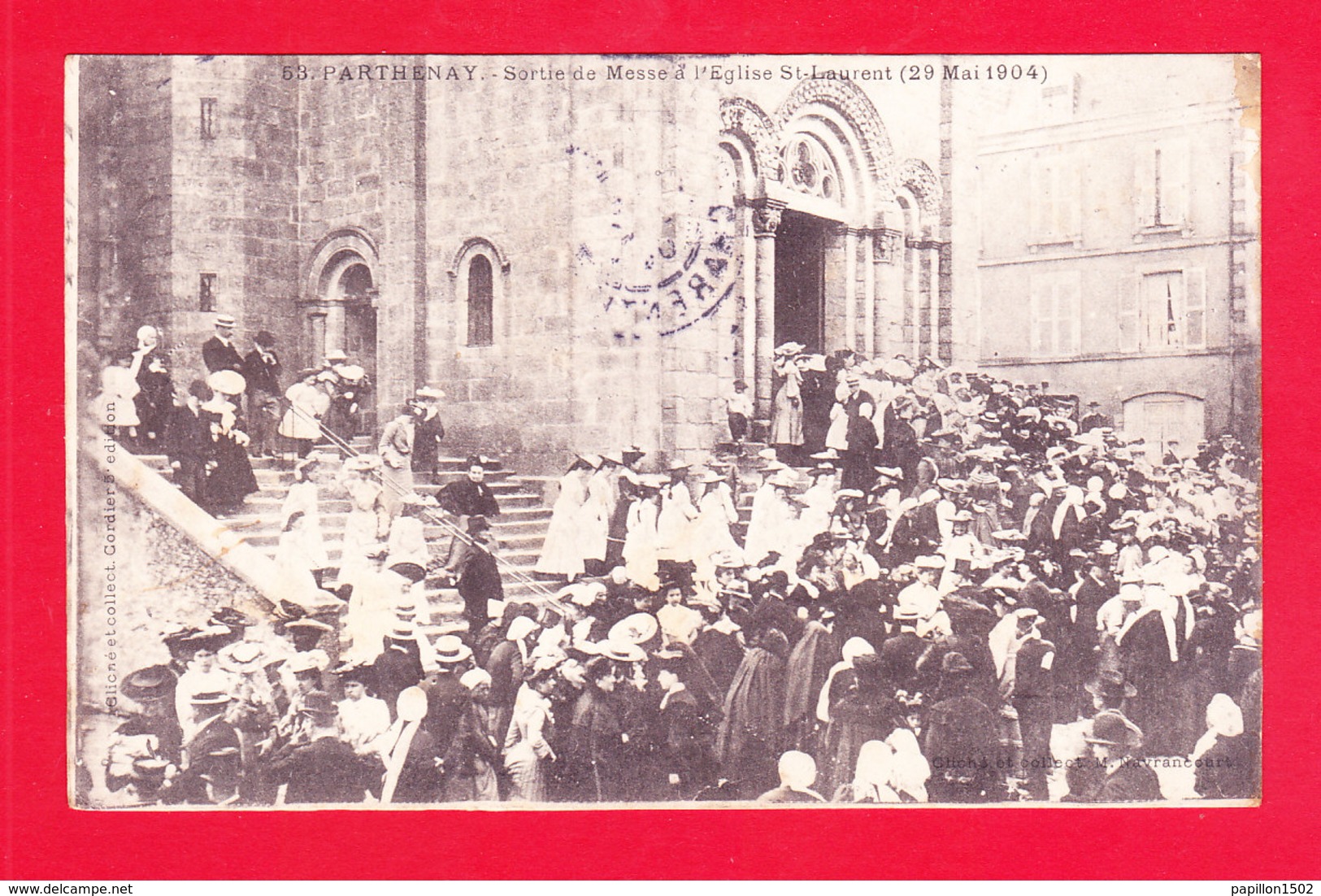 F-79-Parthenay-35Ph64 Sortie De Messe à L'église St Laurent, Mai 1904, Grosse Animation, Cpa - Parthenay