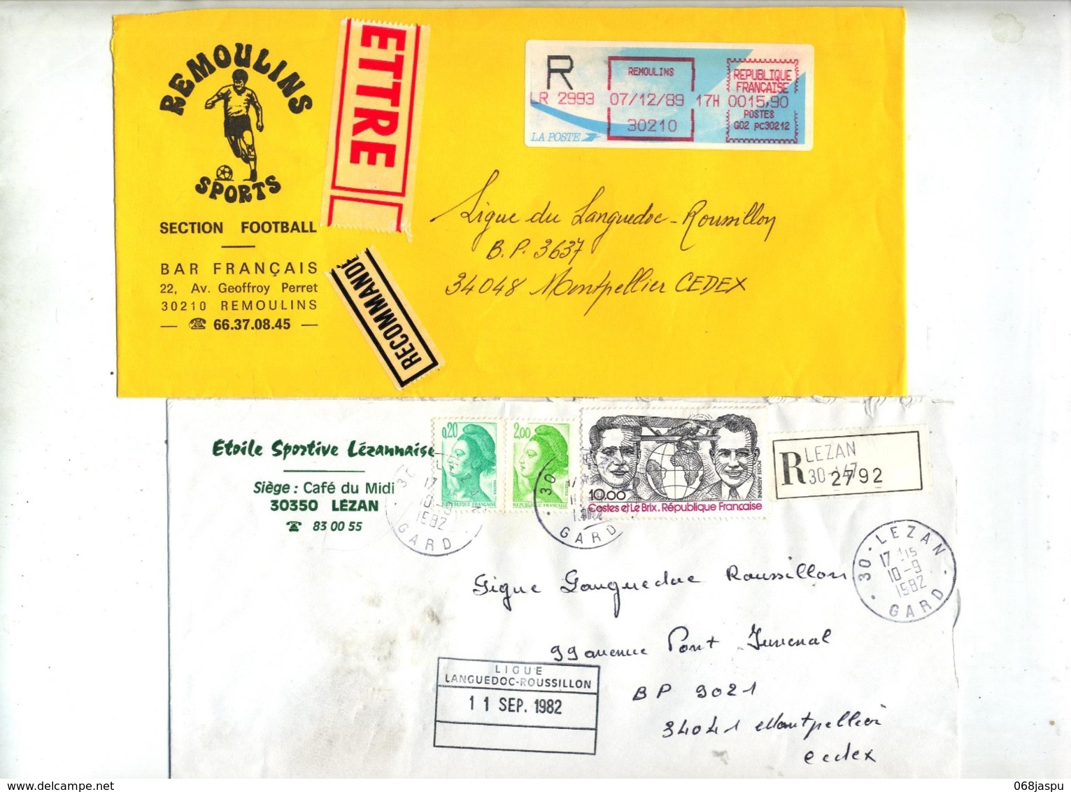 dernier ! lot 41 lettre recommandée cachet machine vignette  gard à voir entete football