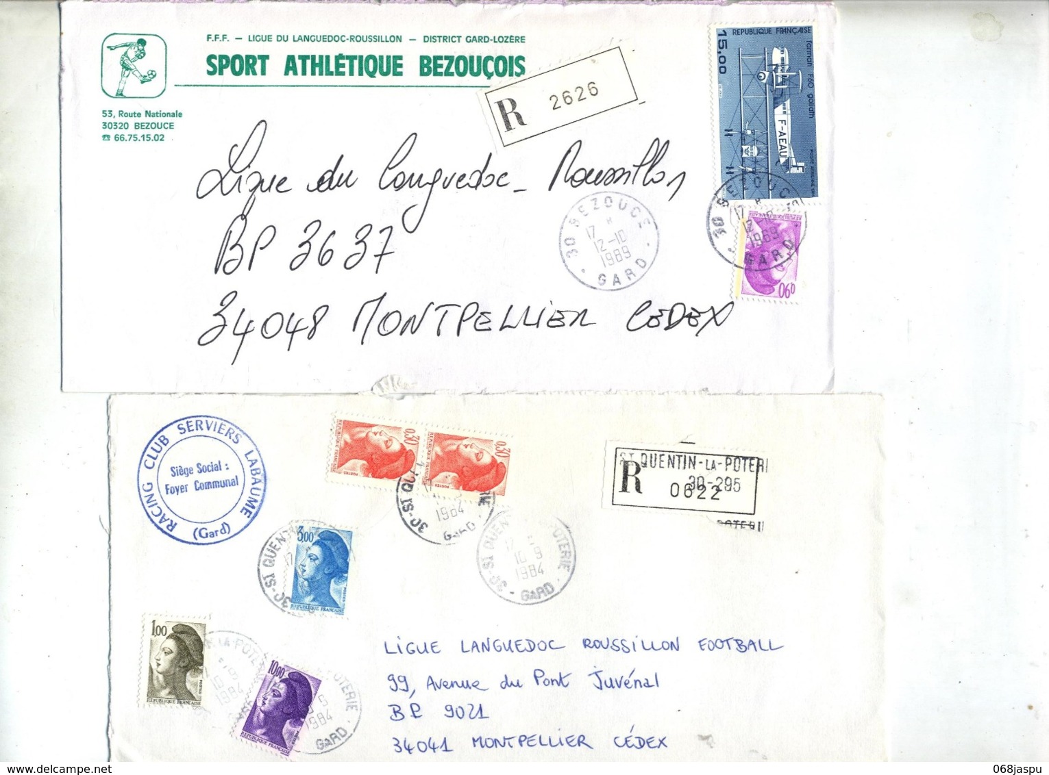 dernier ! lot 41 lettre recommandée cachet machine vignette  gard à voir entete football