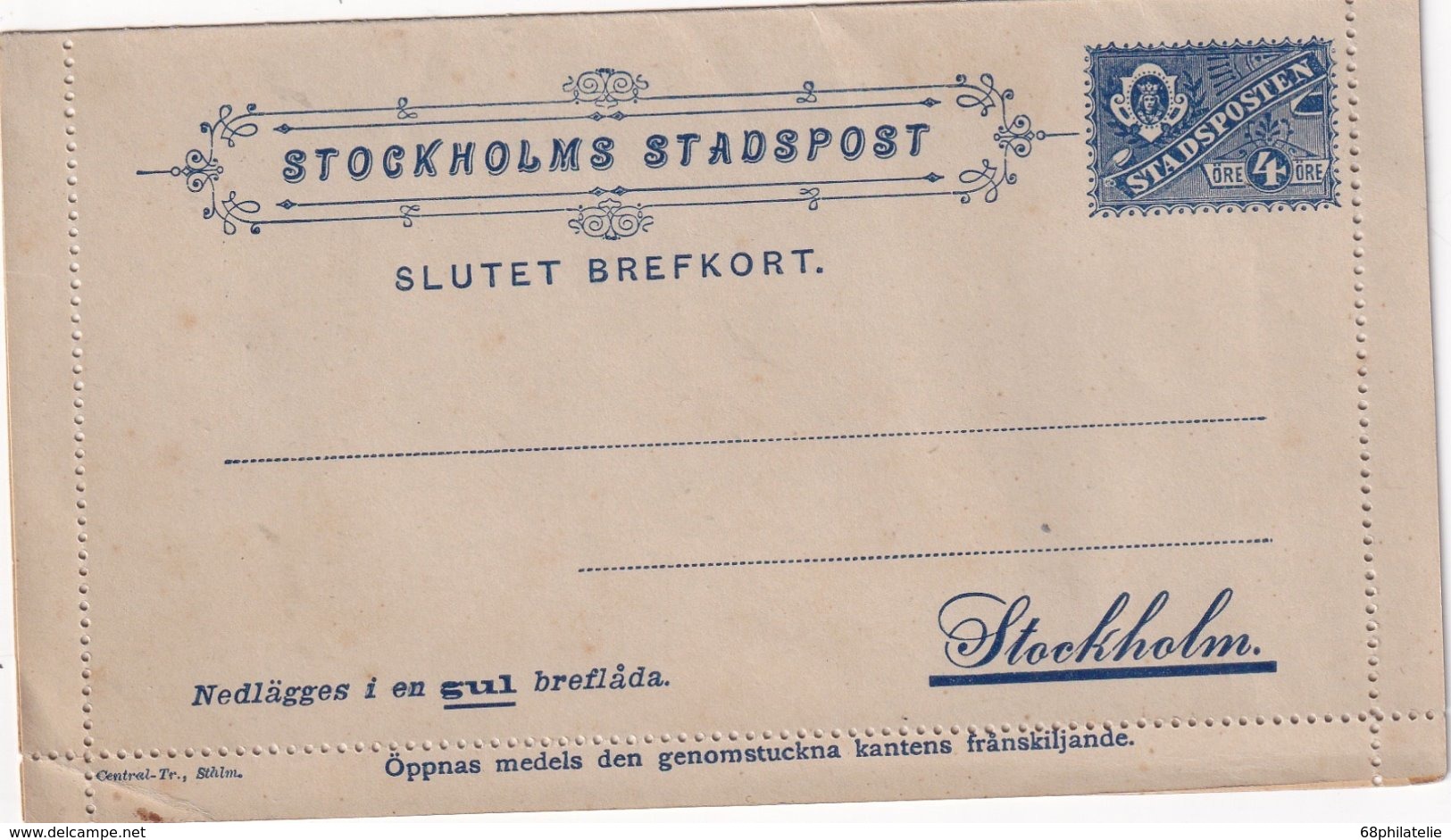 SUEDE       ENTIER POSTAL/GANZSACHE/POSTAL STATIONERY CARTE -LETTRE POSTE PRIVEE DE STOCKHOLM - Local Post Stamps