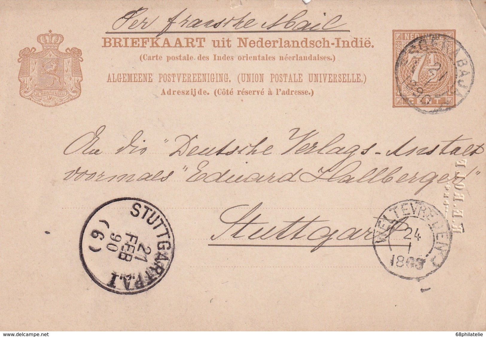 INDES NEERLANDAISE 1890      ENTIER POSTAL/GANZSACHE/POSTAL STATIONERY CARTE DE SOERABAJA - Netherlands Indies
