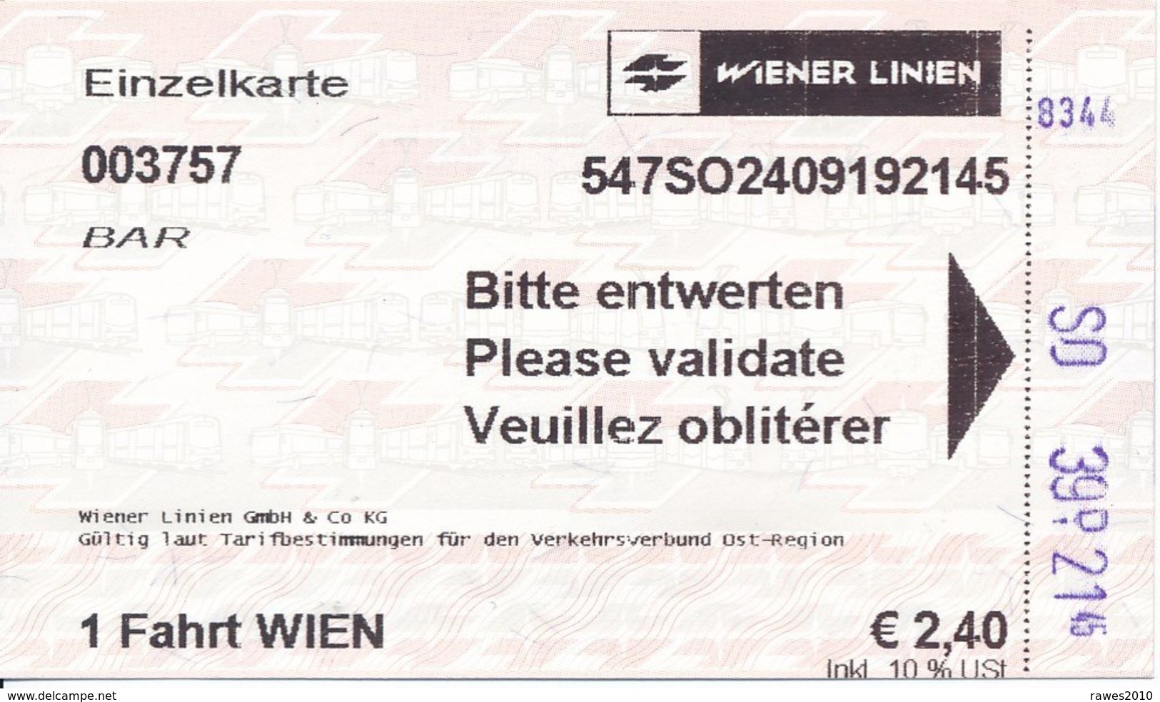 Österreich Wien Wiener Linien Einzelkarte 2019 U-Bahn - Europa