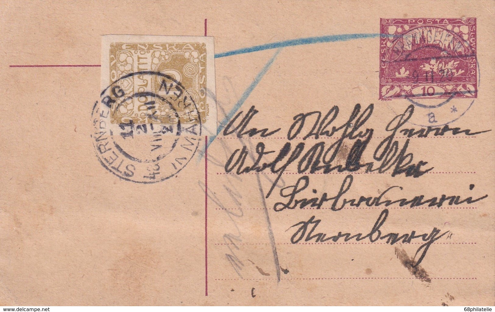 SLOVAQUIE 1920     POSTAL/GANZSACHE/POSTAL STATIONERY CARTE DE BRAUNSEIFEN - Postkaarten